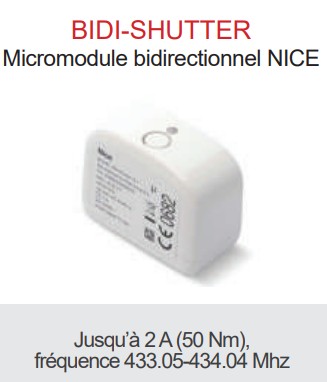 [BIDI SHUTTER] MICROMODULE DE PILOTAGE RADIO POUR MOTEUR TUBULAIRE NICE